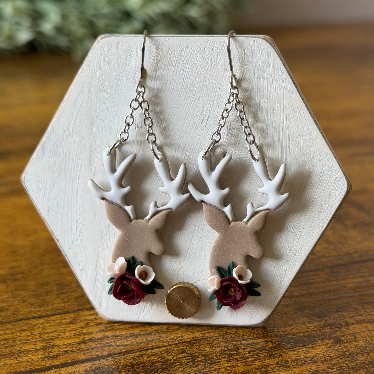 Floral Deer Dangle Earrings