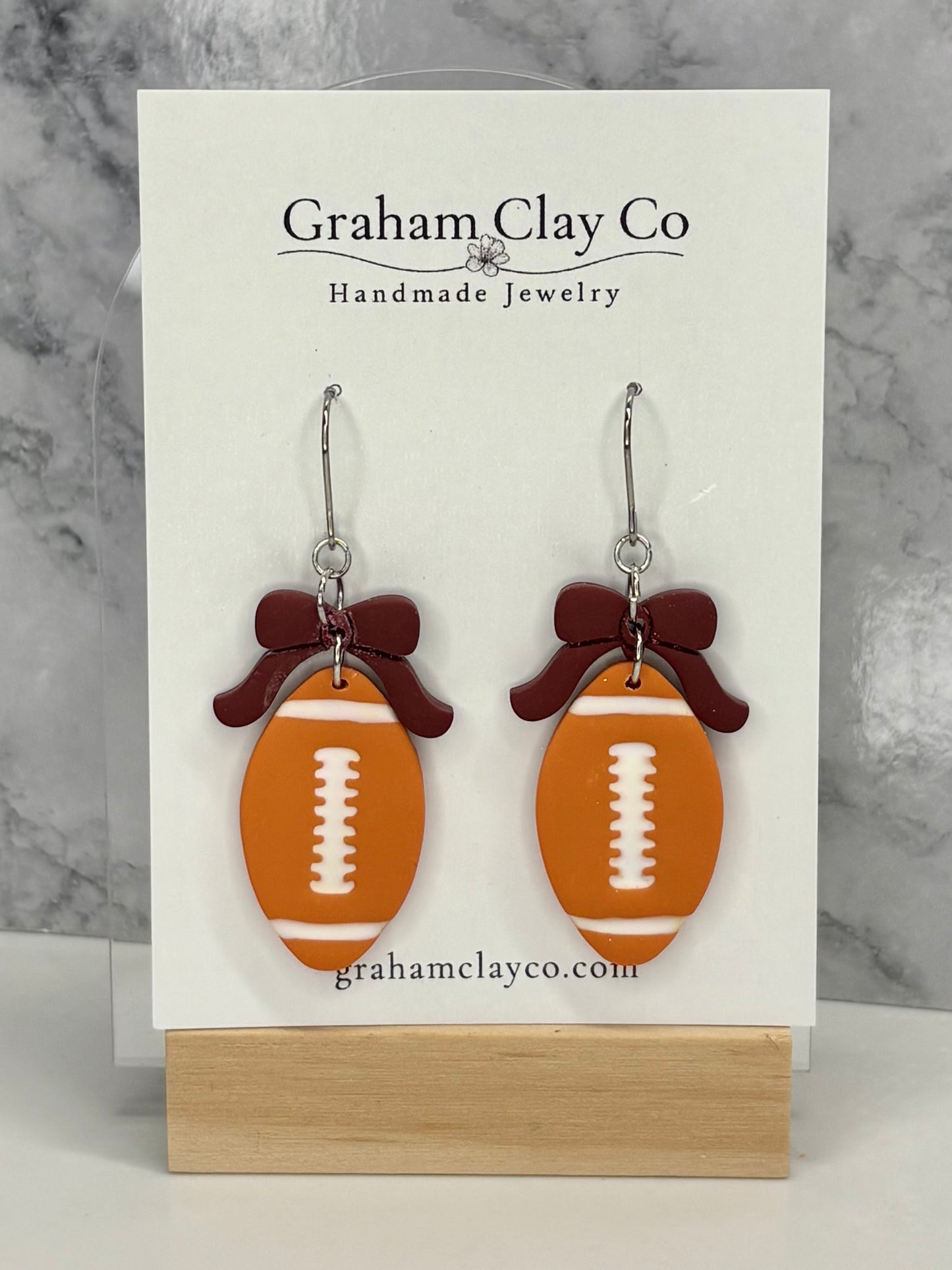 Footballs and Bows Dangle Earrings-Customize