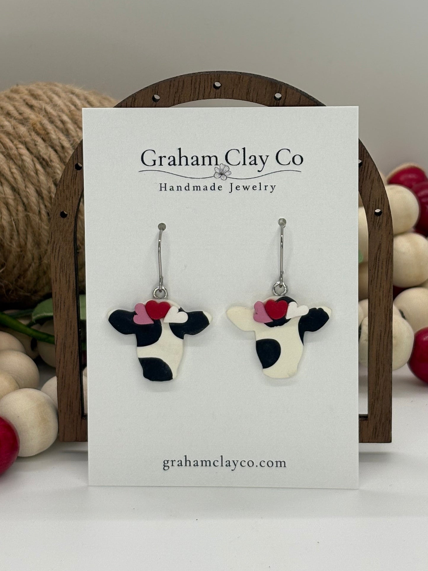 Heart Cow Dangle Earrings