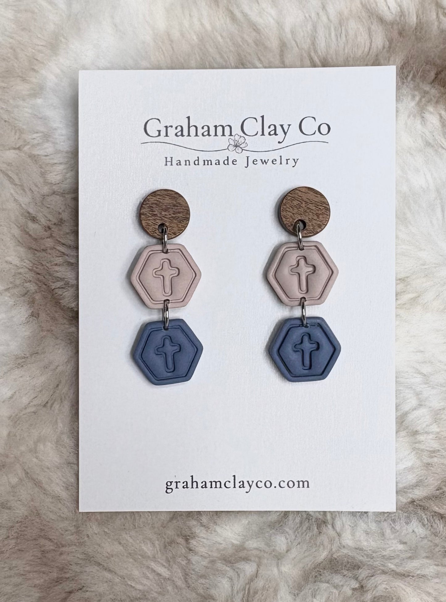 Mini Cross Hexagon Stack Dangle Earrings