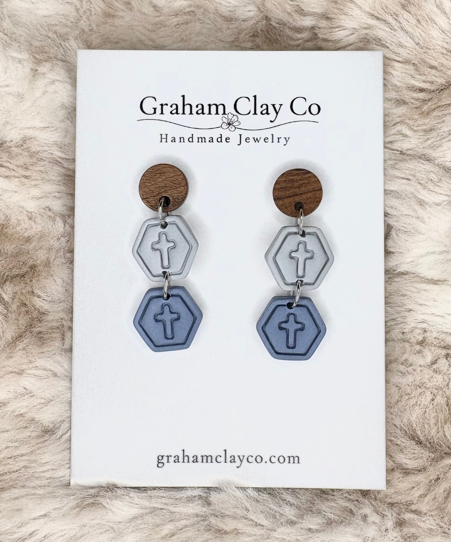 Mini Cross Hexagon Stack Dangle Earrings