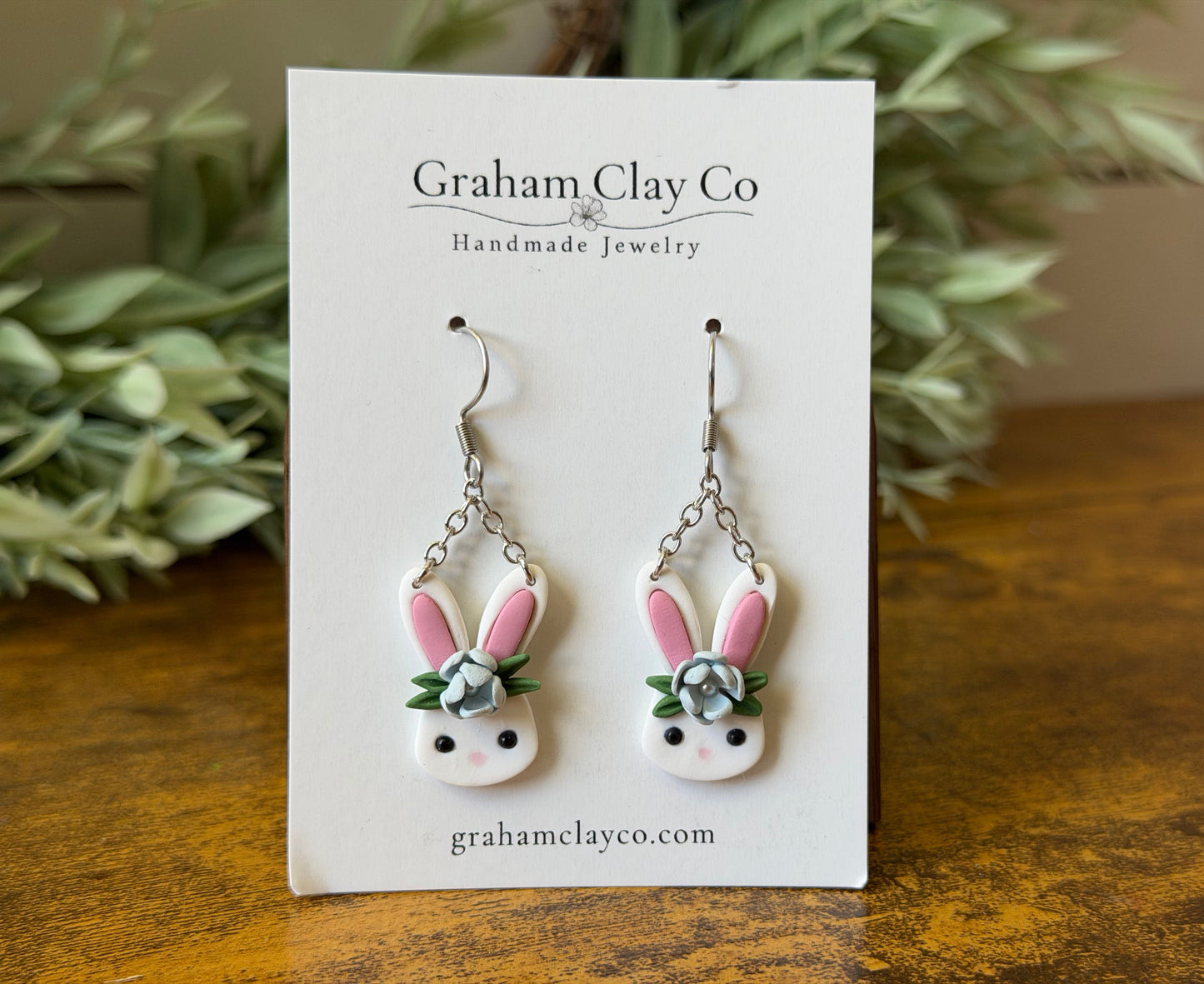 Blue Floral Bunny Dangle Earrings