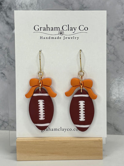 Footballs and Bows Dangle Earrings-Customize