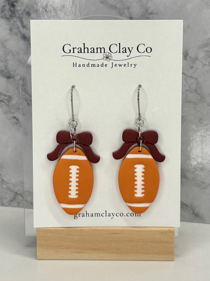 Footballs and Bows Dangle Earrings-Customize
