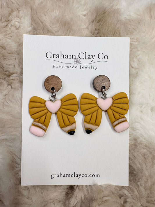 Pencil Bows Dangle Earrings
