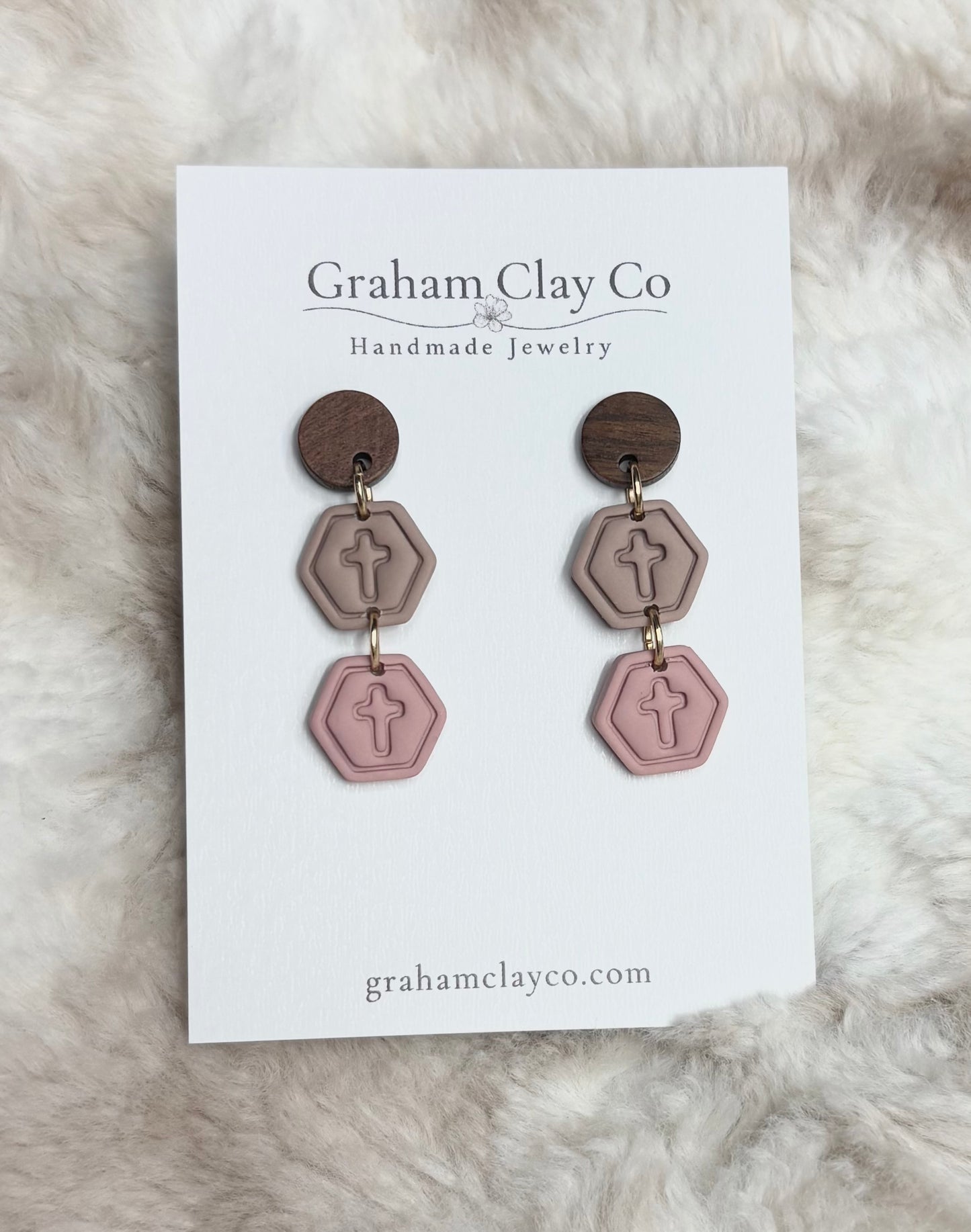 Mini Cross Hexagon Stack Dangle Earrings