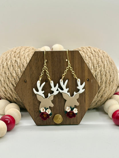 Floral Deer Dangle Earrings