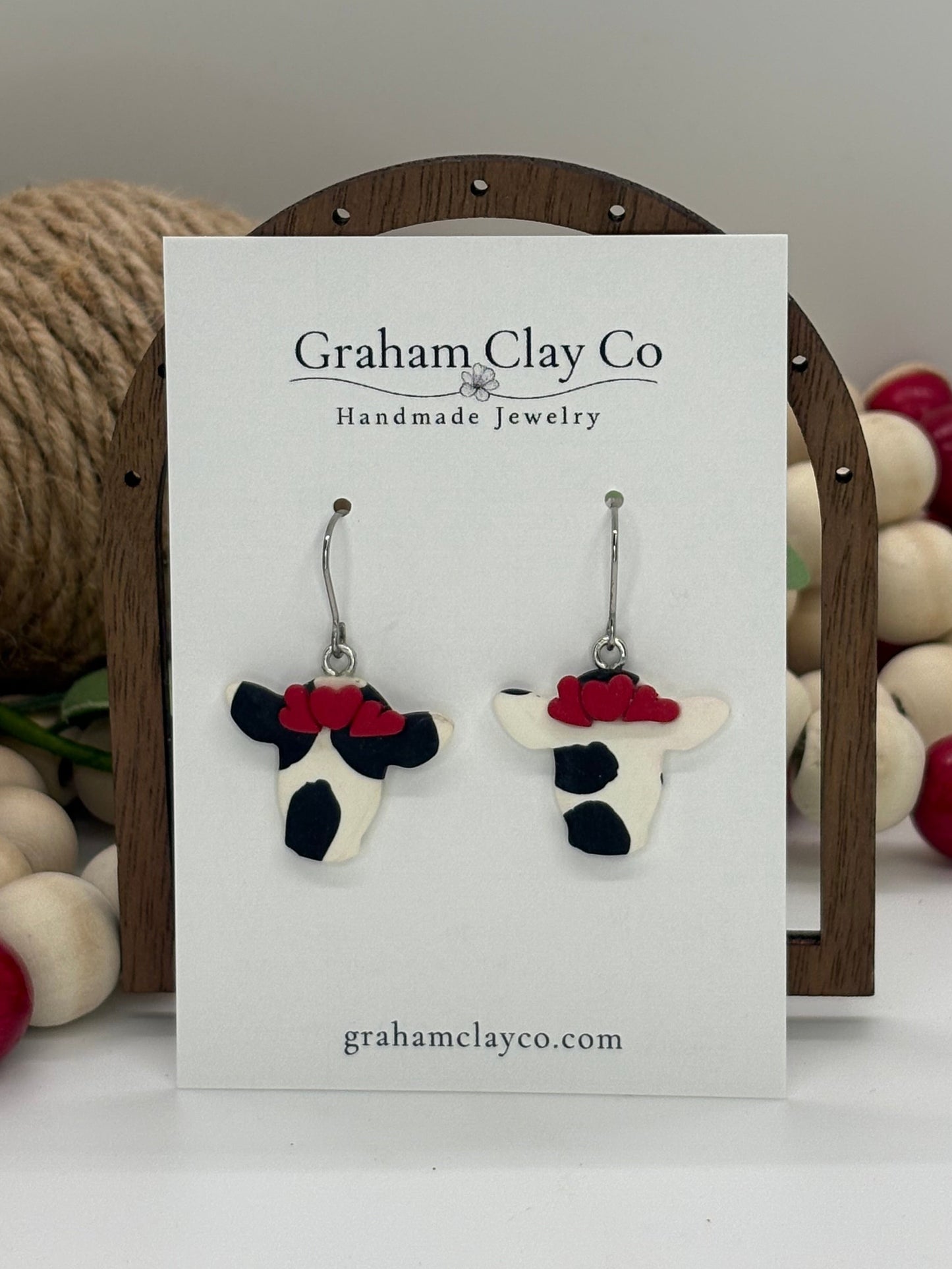 Heart Cow Dangle Earrings